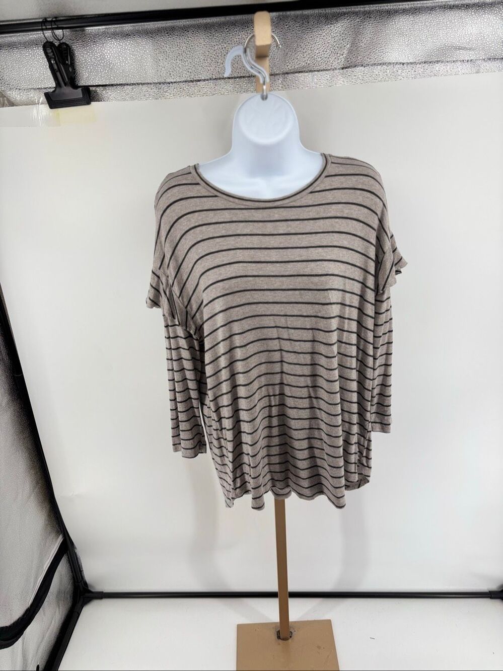 DOLAN Anthropologie Binney Gray Striped 3/4 Sleeved Top Size Large